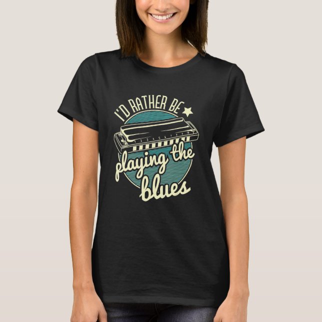 Jag hellre spelar blues munspel spelare H T Shirt (Framsida)