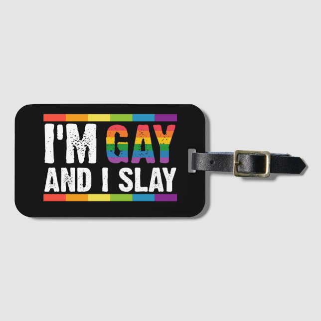 Jag heter Gay och Slay LGBTQ Gay pride Bagagebricka (Framsida horisontal)