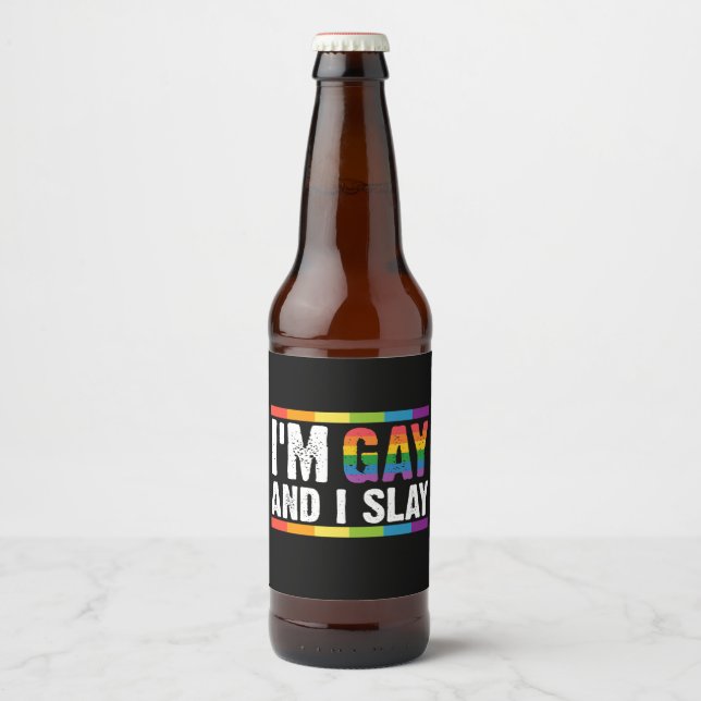 Jag heter Gay och Slay LGBTQ Gay pride Ölflaska Etikett (Framsida)