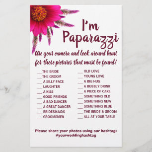 Jag heter Paparazzi Game Card Lila Flower Bröllop Flygblad
