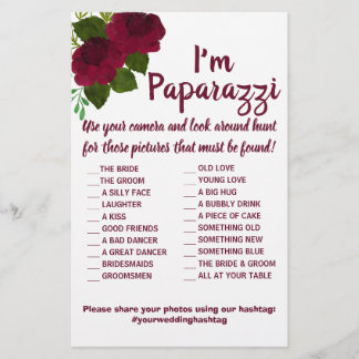 Jag heter Paparazzi Game Card Red Flower Bröllop Flygblad