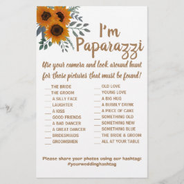 Jag heter Paparazzi Game Card Sunblommor Bröllop Flygblad