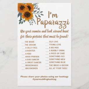 Jag heter Paparazzi Game Card Sunblommor Bröllop Flygblad