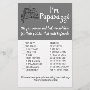 Jag heter Paparazzi Game Card Uggla Kärlek Bröllop Flygblad