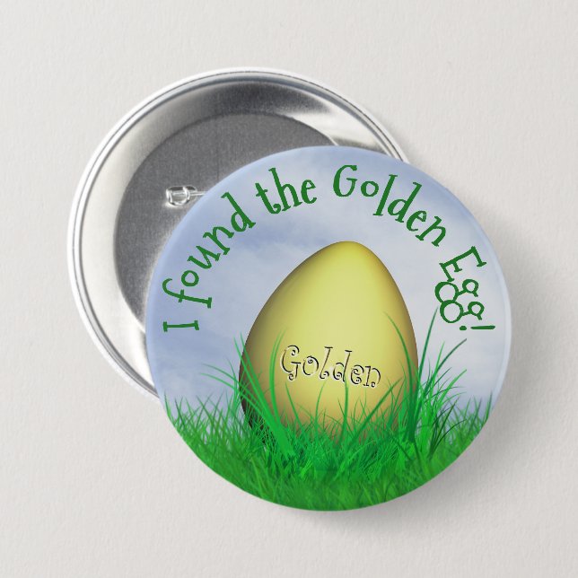 "Jag hittade Golden Egg" Typography Grönt Grass Knapp (Framsida & baksida)