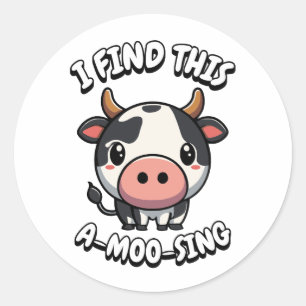 Jag hittar en moo-Sjunga! Cute Cow Pun-Tecknad Runt Klistermärke