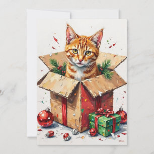 Jag hjälper till att packa upp! Rolig katt i julfö Julkort