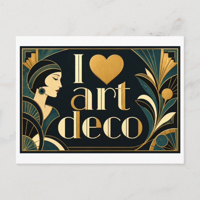 "Jag [Hjärta] Art Deco" Vykort (Framsida)