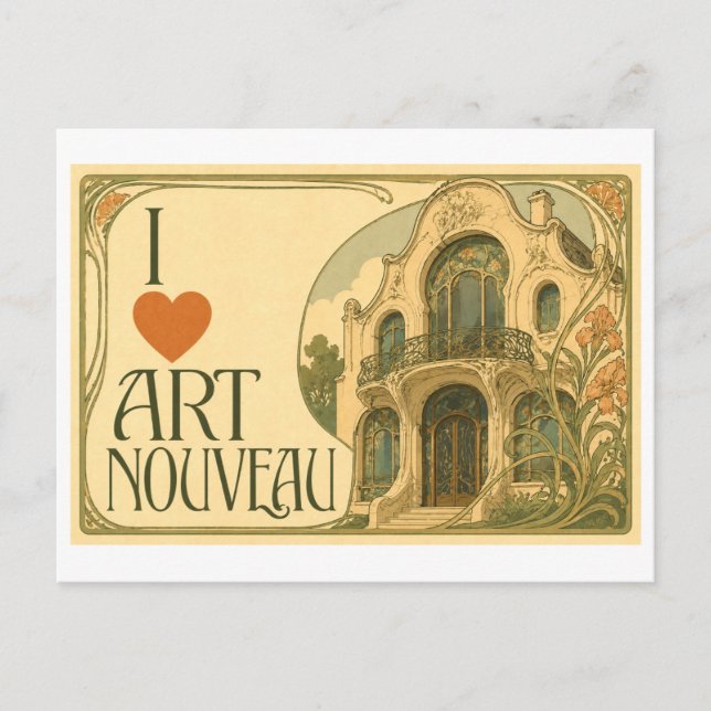 "Jag [Hjärta] Art Nouveau" Vykort (Framsida)