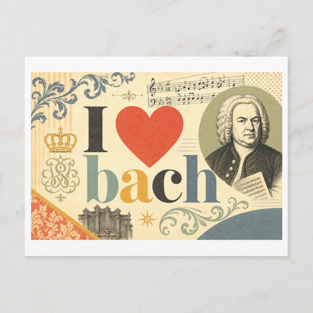 "Jag [Hjärta] Bach" Vykort (Framsida)