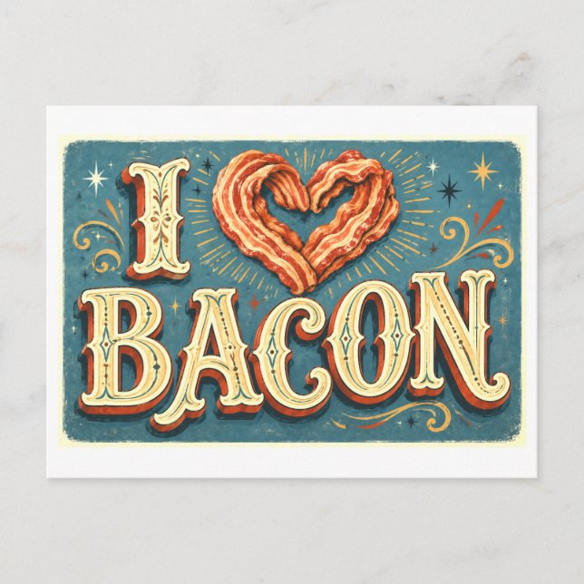 "Jag [Hjärta] Bacon" Vykort (Framsida)