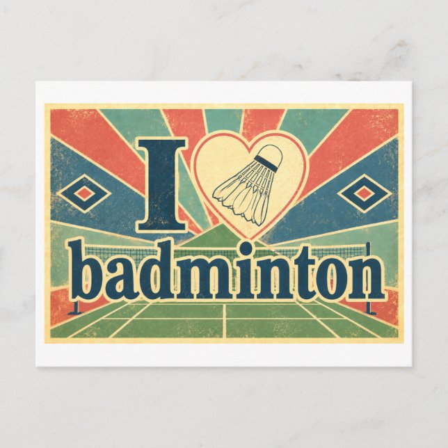 "Jag [Hjärta] Badminton" Vykort (Framsida)