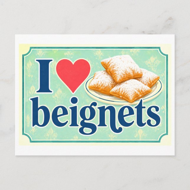 "Jag [Hjärta] Beignets" Vykort (Framsida)