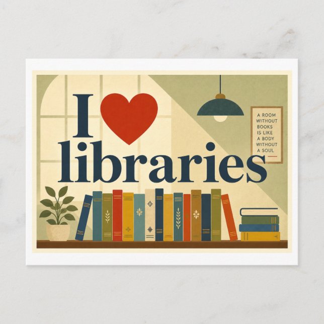 "Jag [Hjärta] Bibliotek" Vykort (Framsida)