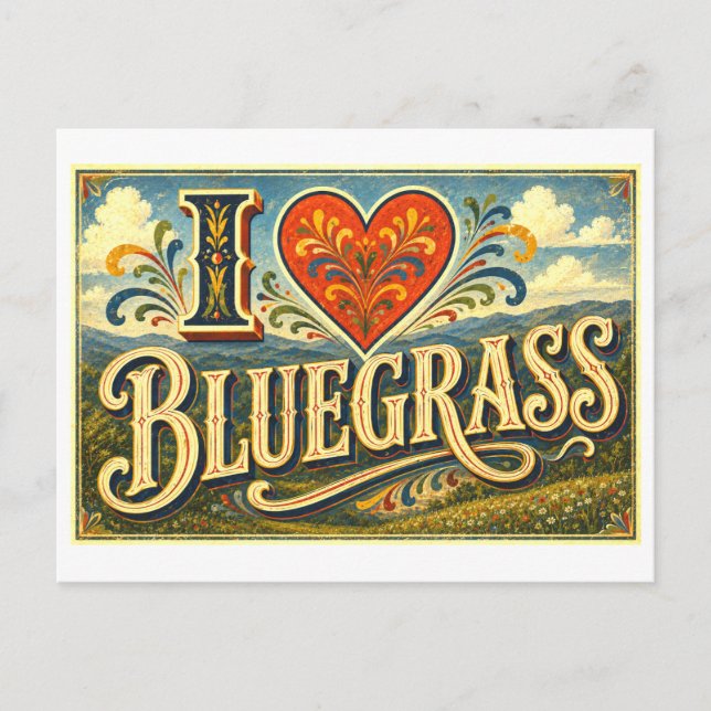 "Jag [hjärta] Bluegrass" Vykort (Framsida)