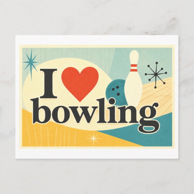 "Jag [Hjärta] Bowling" Vykort (Framsida)