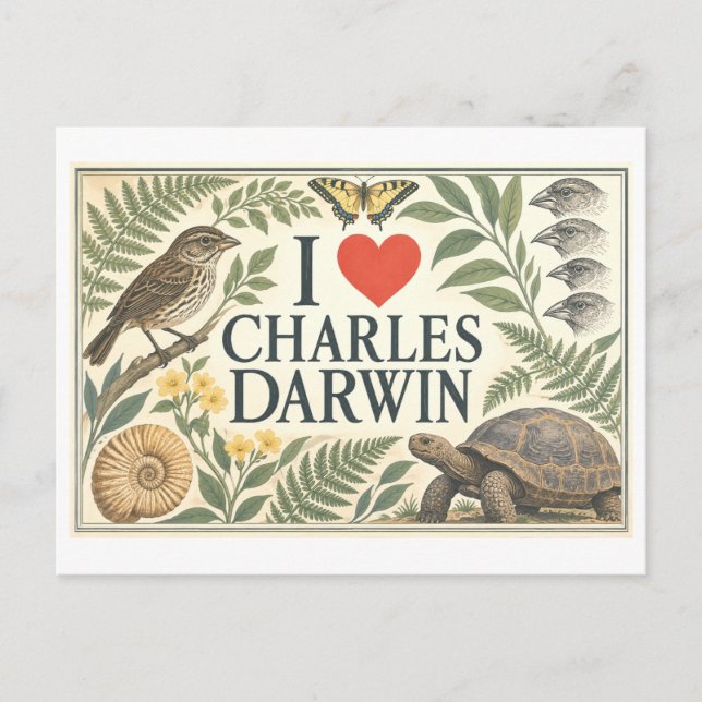 "Jag [Hjärta] Charles Darwin" Vykort (Framsida)