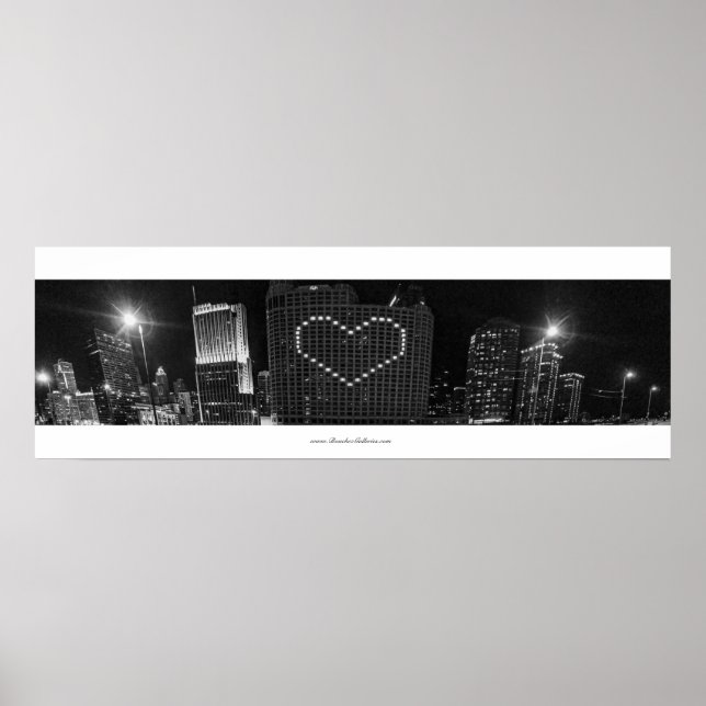 Jag hjärta Chicago Skyline i Black and White Poster (Framsidan)