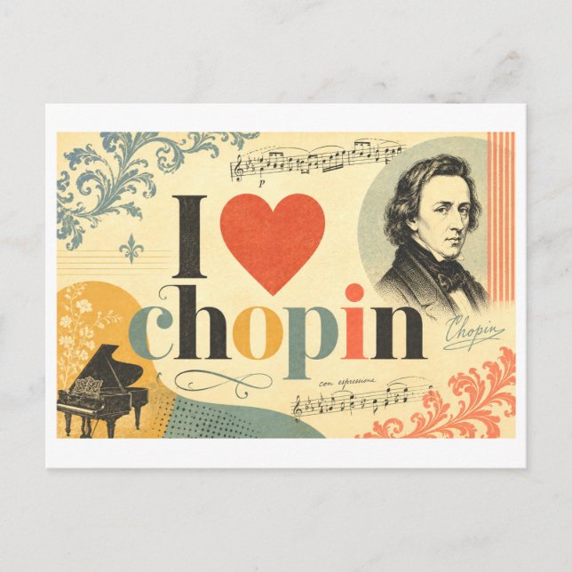 "Jag [Hjärta] Chopin" Vykort (Framsida)