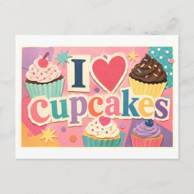 "Jag [Hjärta] Cupcakes" Vykort (Framsida)