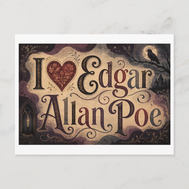 "Jag [Hjärta] Edgar Allan Poe" Vykort (Framsida)