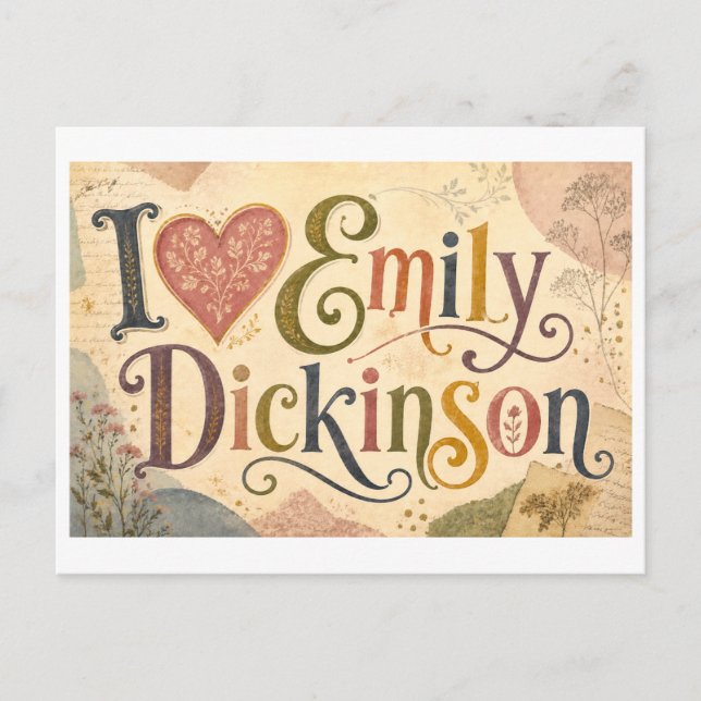 "Jag [Hjärta] Emily Dickinson" Vykort (Framsida)
