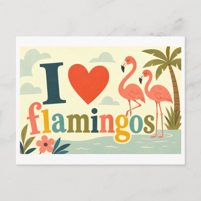"Jag [Hjärta] Flamingos" Vykort (Framsida)
