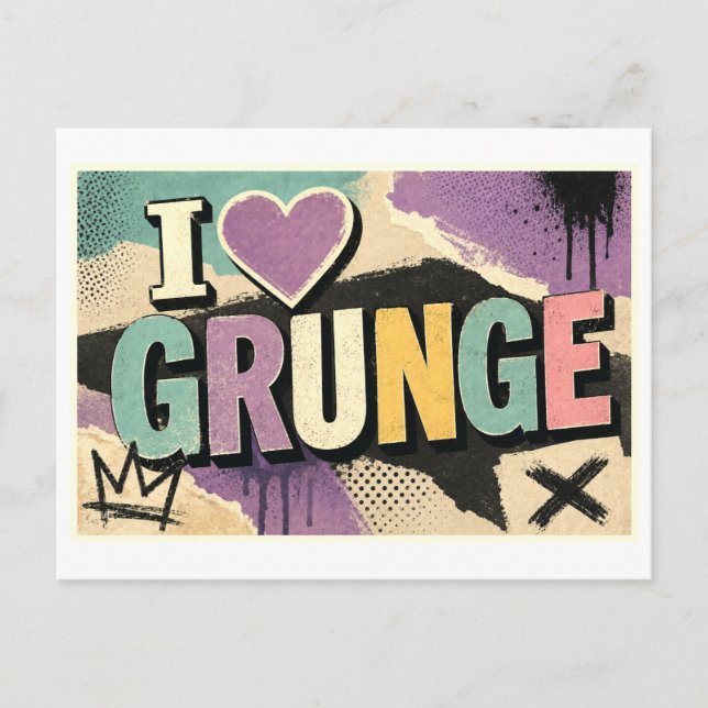 "Jag [Hjärta] Grunge" Vykort (Framsida)