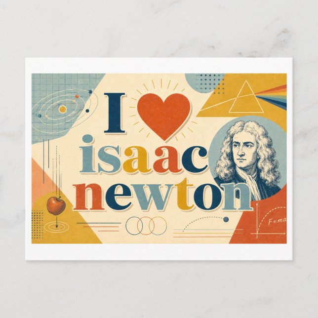 "Jag [Hjärta] Isaac Newton" Vykort (Framsida)