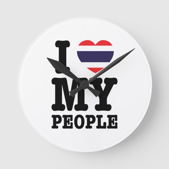 Jag hjärta (Kärlek) Mina thailändska människor Rund Klocka (Framsida)