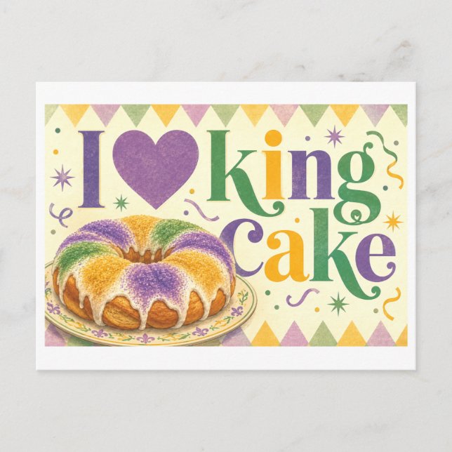 "Jag [Hjärta] King Cake" Vykort (Framsida)