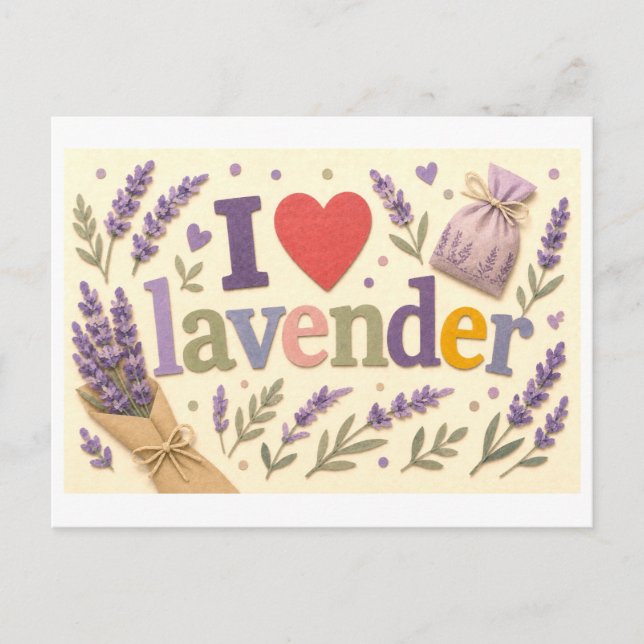 "Jag [Hjärta] Lavendel" Vykort (Framsida)
