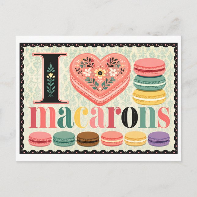 "Jag [Hjärta] Macarons" Vykort (Framsida)