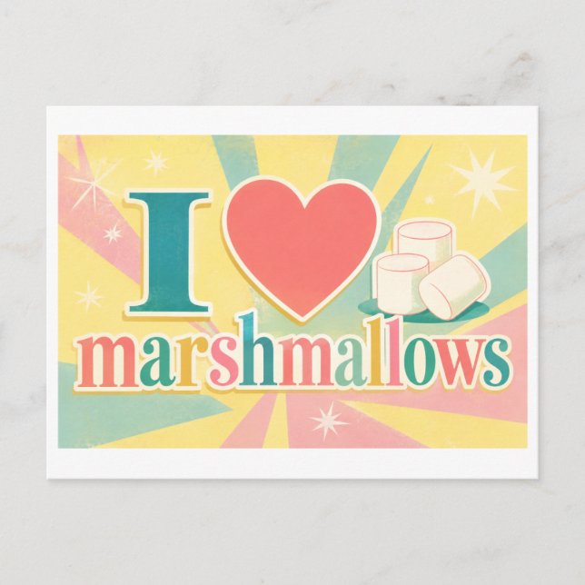 "Jag [Hjärta] Marshmallows" Vykort (Framsida)