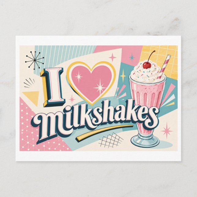 "Jag [Hjärta] Milkshakes" Vykort (Framsida)