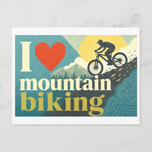 "Jag [Hjärta] Mountainbiking" Vykort (Framsida)