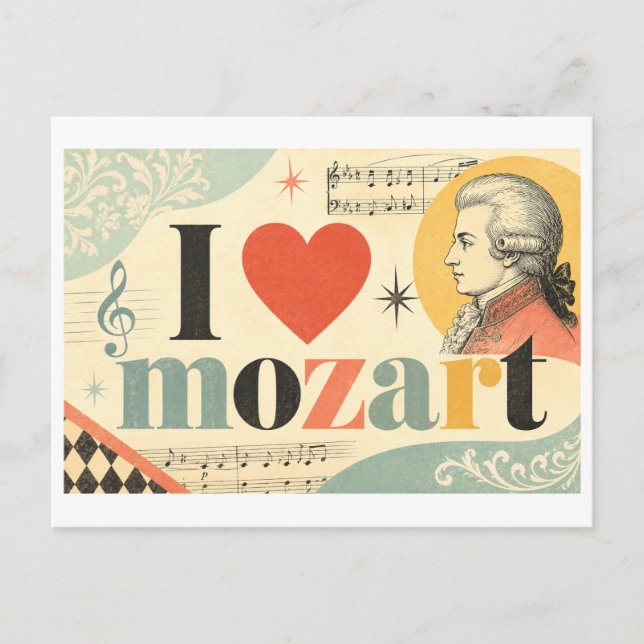 "Jag [Hjärta] Mozart" Vykort (Framsida)