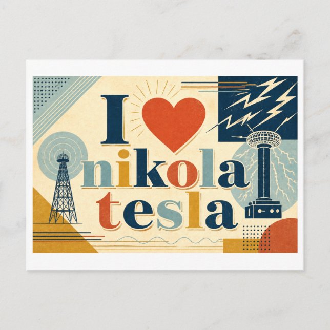 "Jag [Hjärta] Nikola Tesla" Vykort (Framsida)