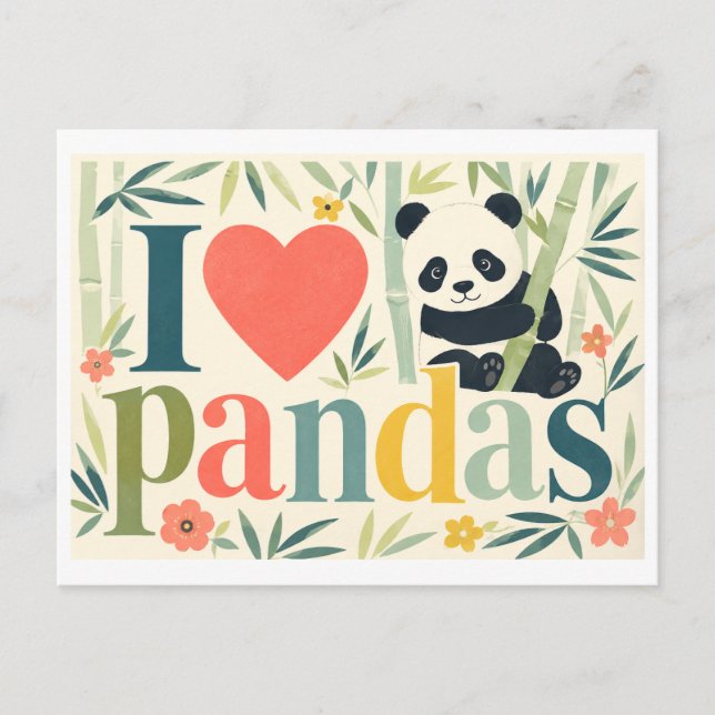 "Jag [Hjärta] Pandas" Vykort (Framsida)