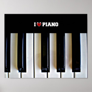 Jag hjärta Piano med piano nycklar Poster