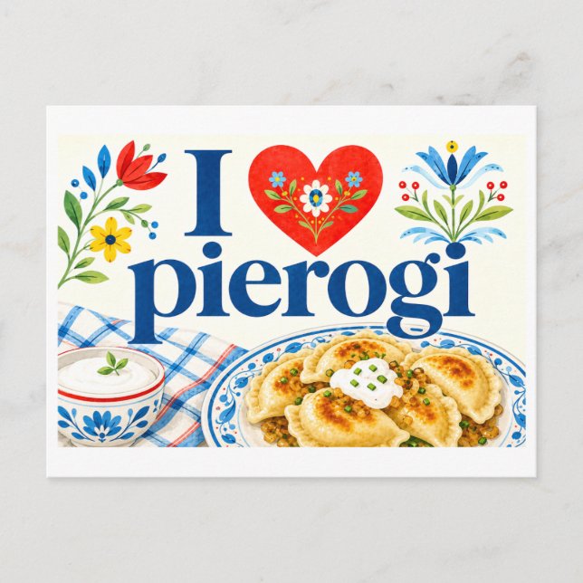 "Jag [Hjärta] Pierogi" Vykort (Framsida)