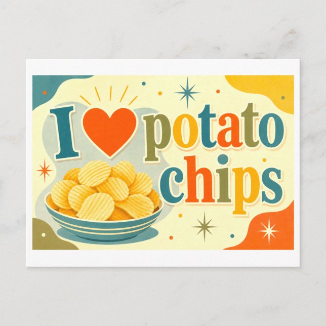 "Jag [Hjärta] Potatischips" Vykort (Framsida)