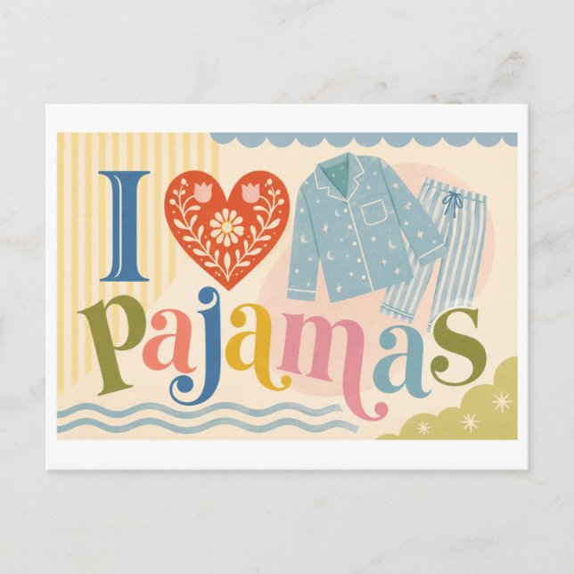 "Jag [Hjärta] Pyjamas" Vykort (Framsida)