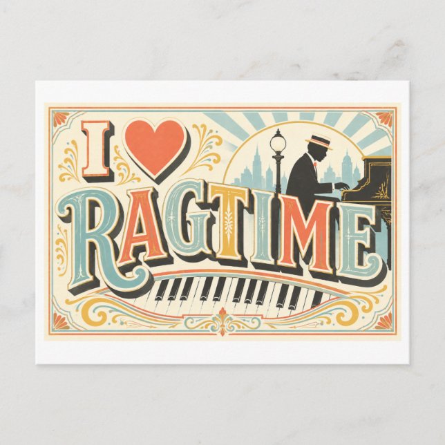 "Jag [hjärta] ragtime" Vykort (Framsida)