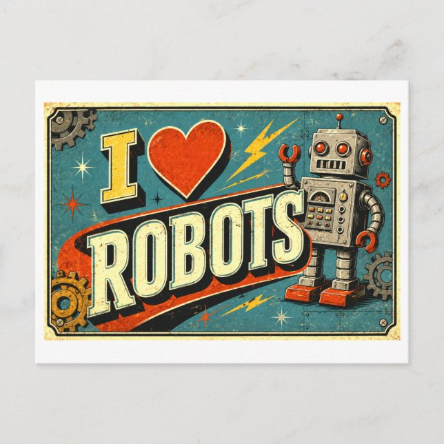 "Jag [Hjärta] Robotar" Vykort (Framsida)