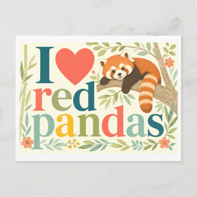 "Jag [Hjärta] Röda Pandas" Vykort (Framsida)
