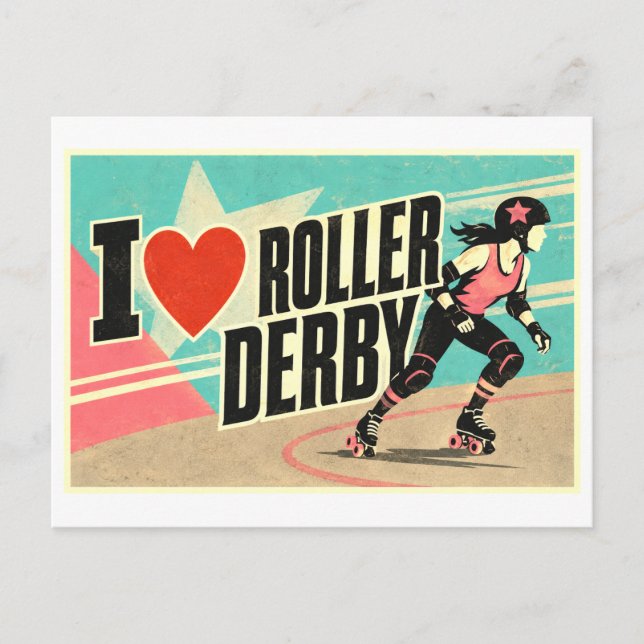 "Jag [Hjärta] Roller Derby" Vykort (Framsida)