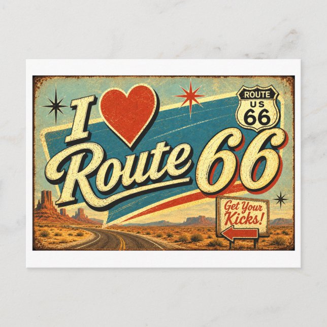 "Jag [Hjärta] Route 66" Vykort (Framsida)