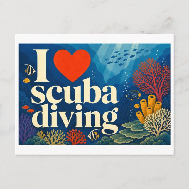 "Jag [Hjärta] Scuba Dykning" Vykort (Framsida)