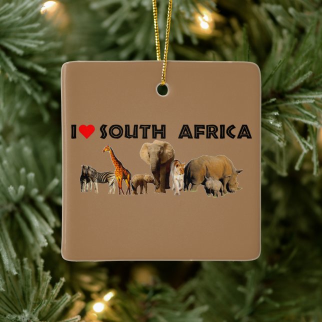 Jag hjärta South Afrika Wildlife Collage Ceramic O Julgransprydnad Keramik (Träd)